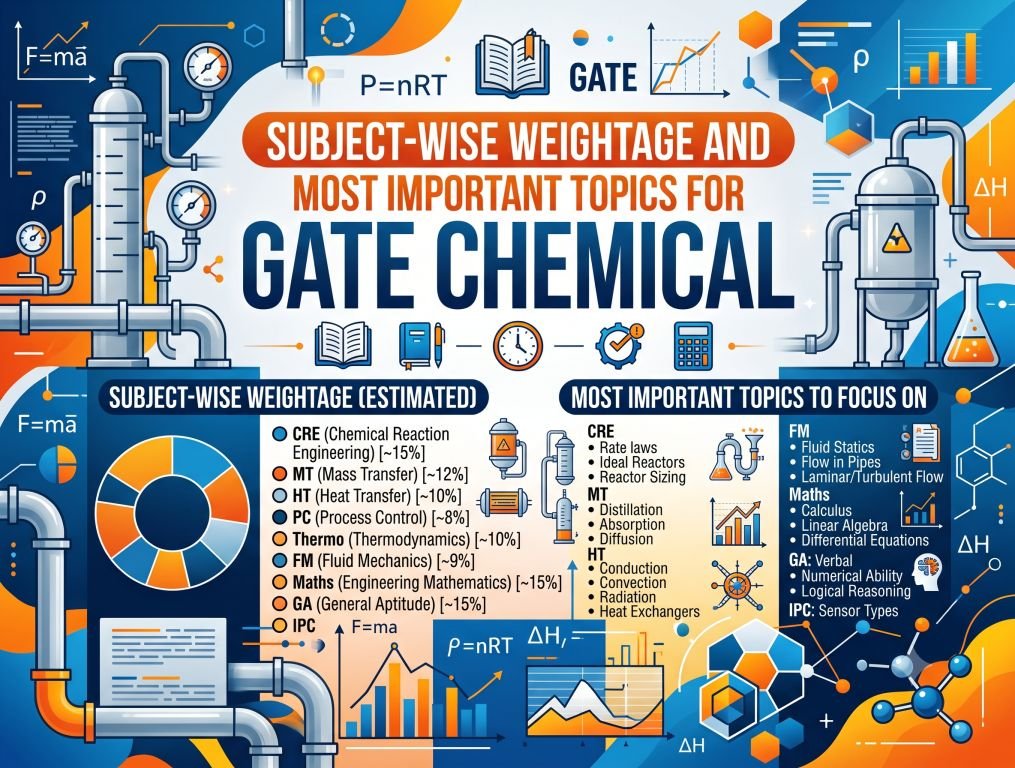 Subject-wise weightage and high-scoring topics for GATE Chemical Engineering to help aspirants prioritize preparation effectively