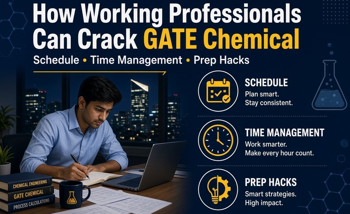 Working professional studying chemical engineering notes with laptop and planner open